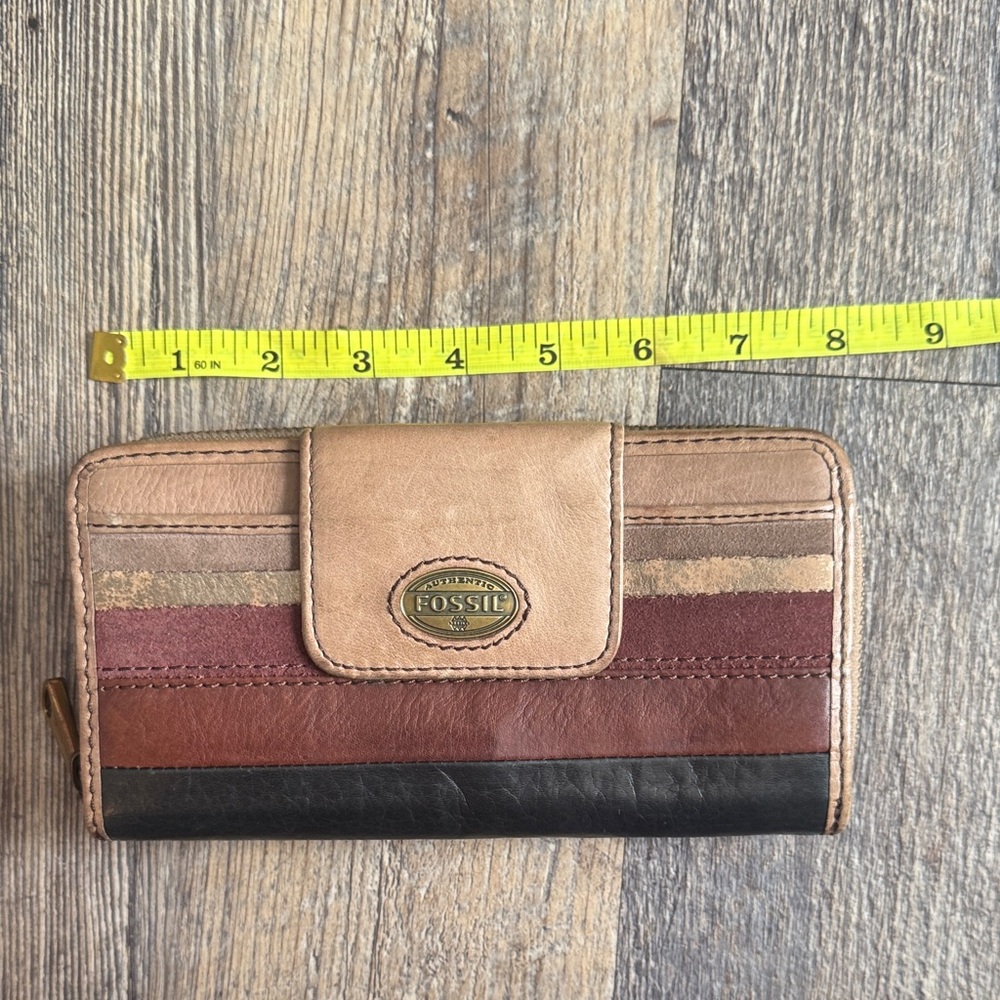 Fossil Striped Leather Wallet in Tan, Brown, and Black - Picture 2 of 5